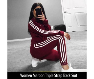 Women Maroon Triple Strap Track Suit Women Maroon Triple Strap Track Suit
